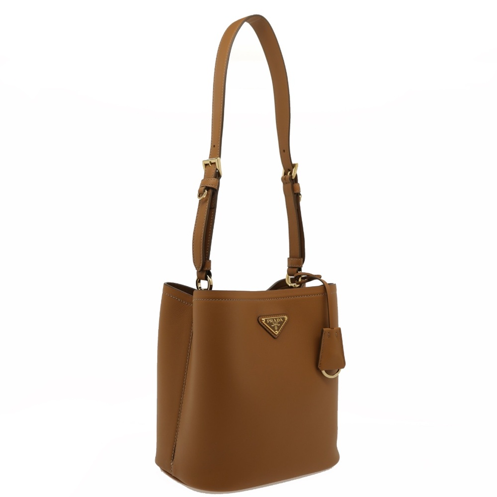 Prada Bucket Shoulder Bag Brown Leather 1BB080 New